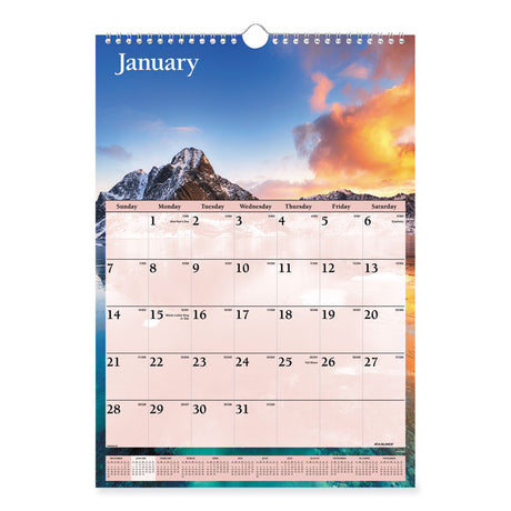 Scenic Monthly Wall Calendar, Landscape Photography, 12 x 17, White/Multicolor Sheets, 12-Month (Jan to Dec): 2025