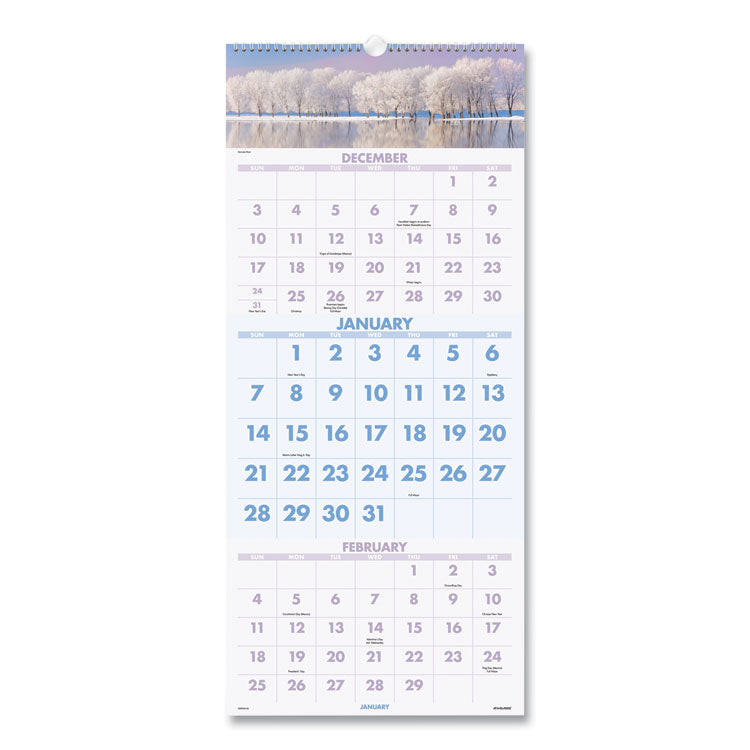 Scenic Three-Month Wall Calendar, Landscape Photography, 12 x 27, White Sheets, 14-Month: Dec 2024 to Jan 2026