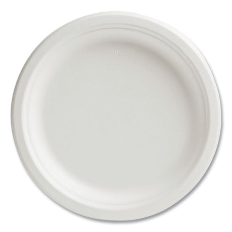 PFAS-Free Compostable Bagasse Plates, 9  dia, White, 250/Pack