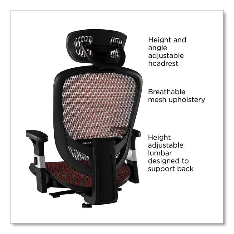 FlexFit Hyken Mesh Task Chair, Supports Up to 275 lb, 17.24  to 20.98  Seat Height, Maroon Seat/Back, Silver/Black Base