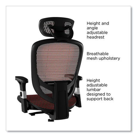FlexFit Hyken Mesh Task Chair, Supports Up to 275 lb, 17.24  to 20.98  Seat Height, Maroon Seat/Back, Silver/Black Base
