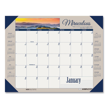 Earthscapes Recycled Monthly Desk Pad Calendar, Motivational Photos, 22 x 17, Blue Binding/Corners, 12-Month (Jan-Dec): 2025
