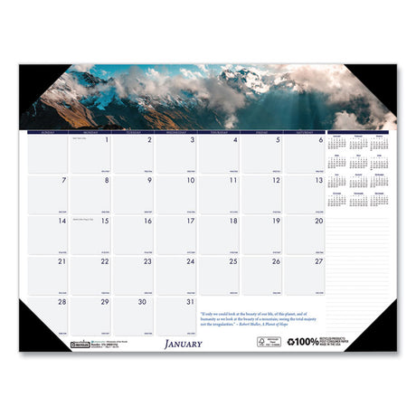 Earthscapes Recycled Monthly Desk Pad Calendar, Mountains of the World Photos, 22 x 17, Black Corners,12-Month(Jan-Dec): 2025