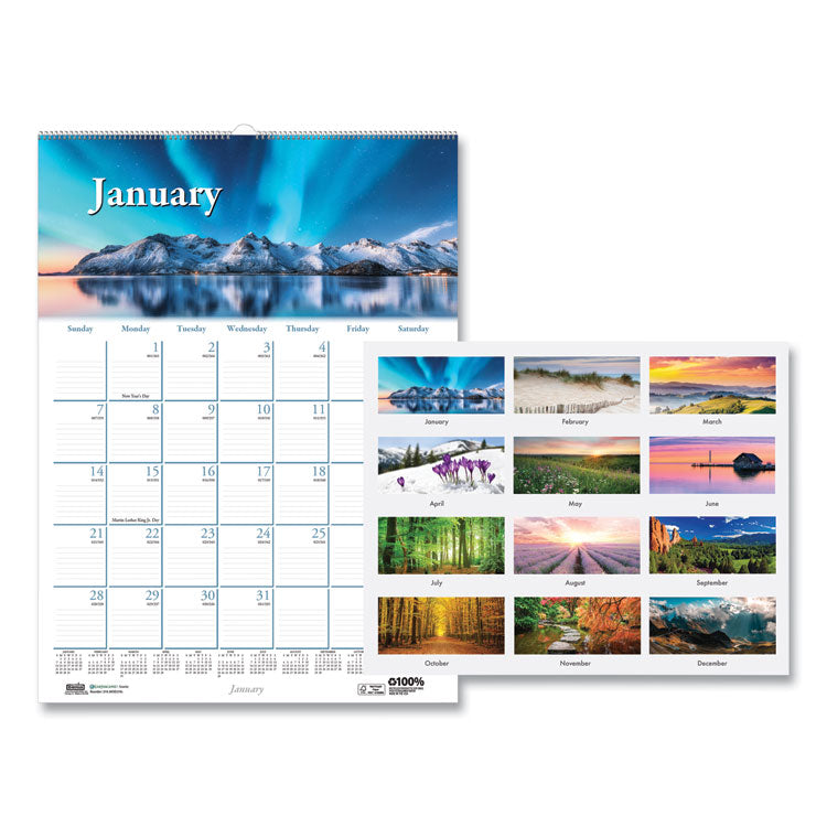 Earthscapes Recycled Monthly Wall Calendar, Scenic Beauty Photography, 12 x 16.5, White Sheets, 12-Month (Jan-Dec): 2025