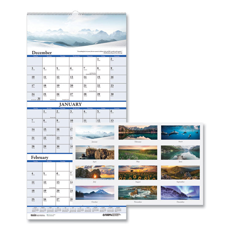 Earthscapes Recycled 3-Month Vertical Wall Calendar, Scenic Landscape Photography, 12.25 x 26, 14-Month: Dec 2024 to Jan 2026