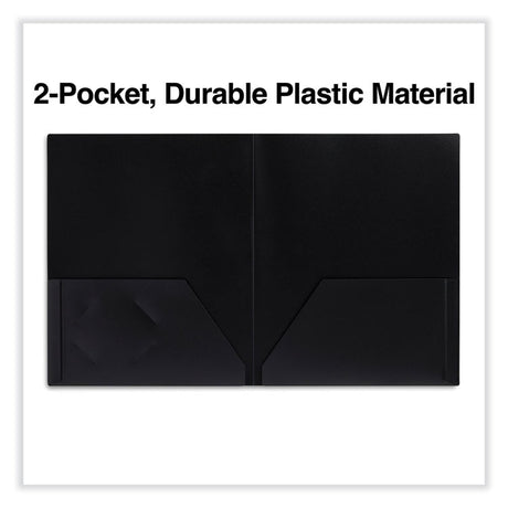 Two-Pocket Plastic Folders, 100-Sheet Capacity, 11 x 8.5, Black, 10/Pack