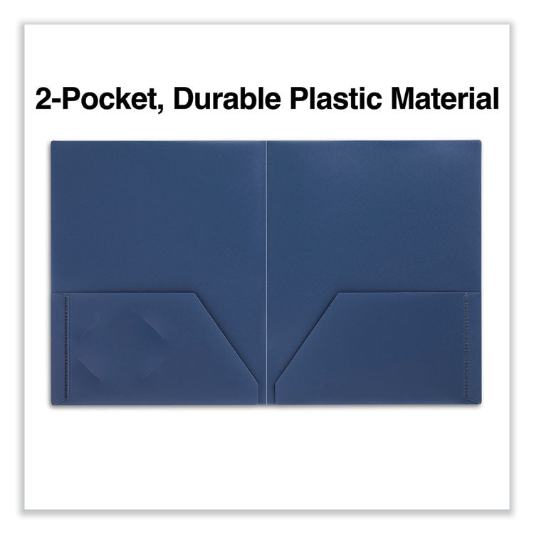 Two-Pocket Plastic Folders, 100-Sheet Capacity, 11 x 8.5, Navy Blue, 10/Pack