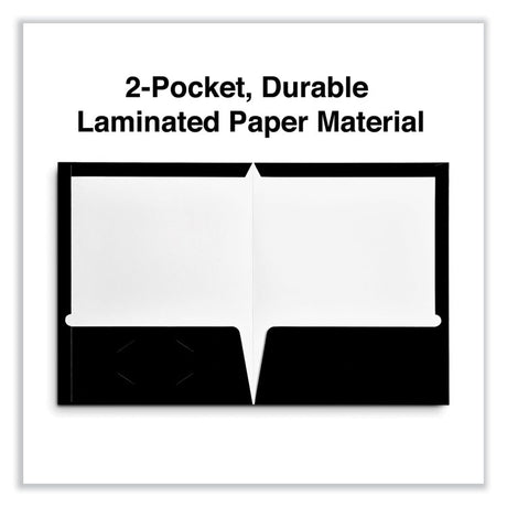Laminated Two-Pocket Folder, Cardboard Paper, 100-Sheet Capacity, 11 x 8.5, Black, 25/Box