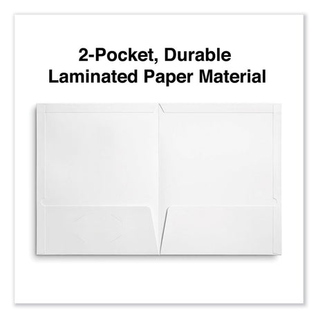 Laminated Two-Pocket Portfolios, Cardboard Paper, 100-Sheet Capacity, 11 x 8.5, White, 25/Box