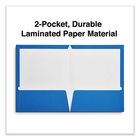 Laminated Two-Pocket Folder, Cardboard Paper, 100-Sheet Capacity, 11 x 8.5, Blue, 25/Box