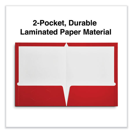 Laminated Two-Pocket Folder, Cardboard Paper, 100-Sheet Capacity, 11 x 8.5, Red, 25/Box