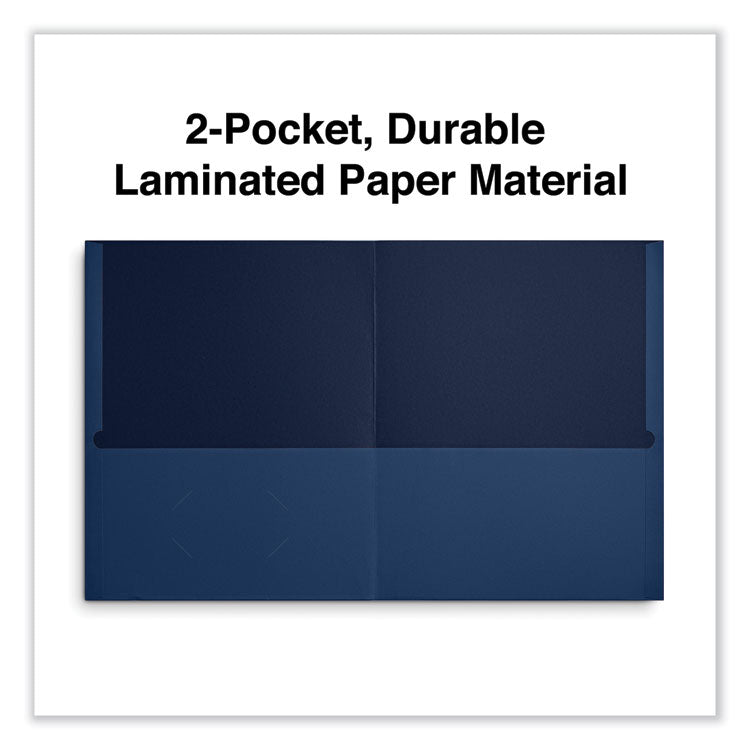 Two-Pocket Portfolio, Embossed Leather Grain Paper, 11 x 8.5, Dark Blue, 25/Box