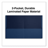 Two-Pocket Portfolio, Embossed Leather Grain Paper, 11 x 8.5, Dark Blue, 25/Box