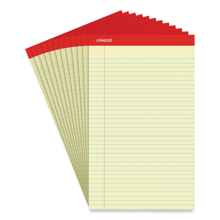 Perforated Ruled Writing Pads, Wide/Legal Rule, Red Headband, 50 Canary-Yellow 8.5 x 14 Sheets, Dozen