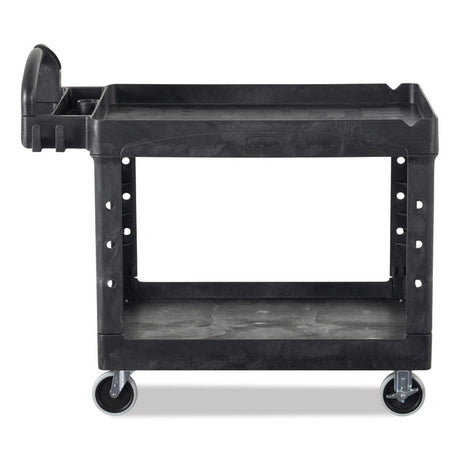 BRUTE Heavy-Duty Utility Cart with Lipped Shelves, Plastic, 2 Shelves, 750 lb Capacity, 26" x 55" x 33.25", Black