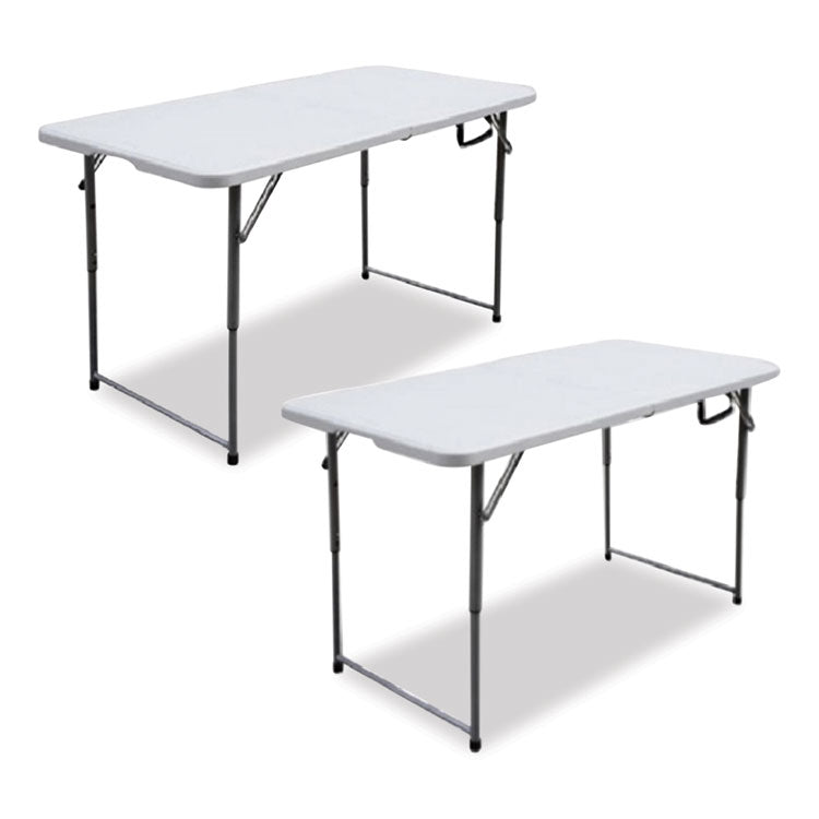Bifold Resin Folding Table, Rectangular, 48  x 23.6  x 29.1 , White Granite Top, Gray Base/Legs, 2/Pack