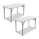 Bifold Resin Folding Table, Rectangular, 48  x 23.6  x 29.1 , White Granite Top, Gray Base/Legs, 2/Pack