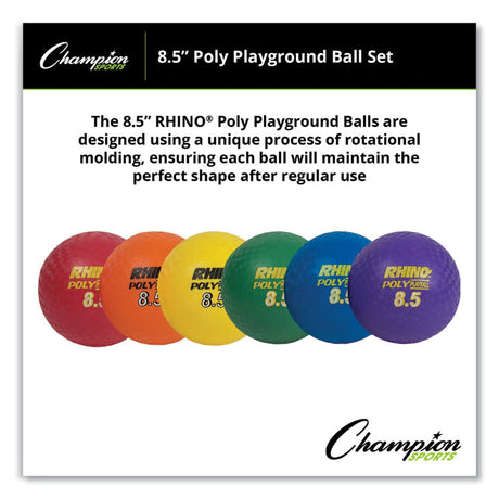 Rhino Playground Ball Set, 8.5" Diameter, Assorted Colors, 6/Set