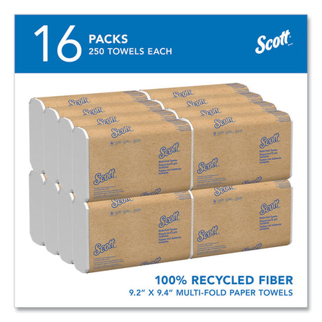 Essential Multi-Fold Towels 100% Recycled, 1-Ply, 9.2  x 9.4, White, 250/Pack, 16 Packs/Carton