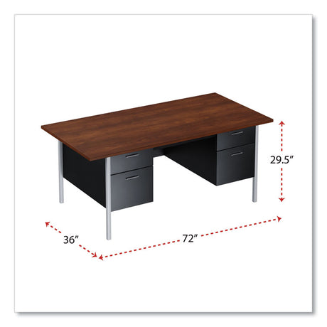 Double Pedestal Steel Desk, 72" x 36" x 29.5", Mocha/Black, Chrome-Plated Legs