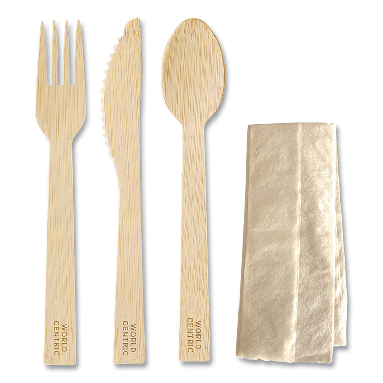 Bamboo Cutlery, Knife/Fork/Spoon/Napkin, 6.7 , Natural, 250/Carton