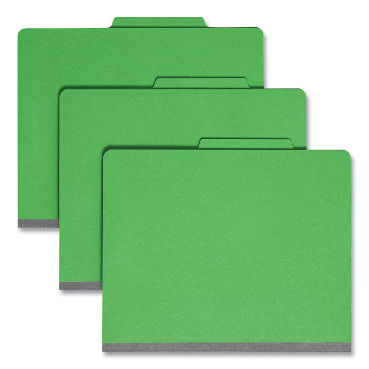 Top Tab Classification Folders, Four SafeSHIELD Fasteners, 2" Expansion, 1 Divider, Letter Size, Green Exterior, 10/Box