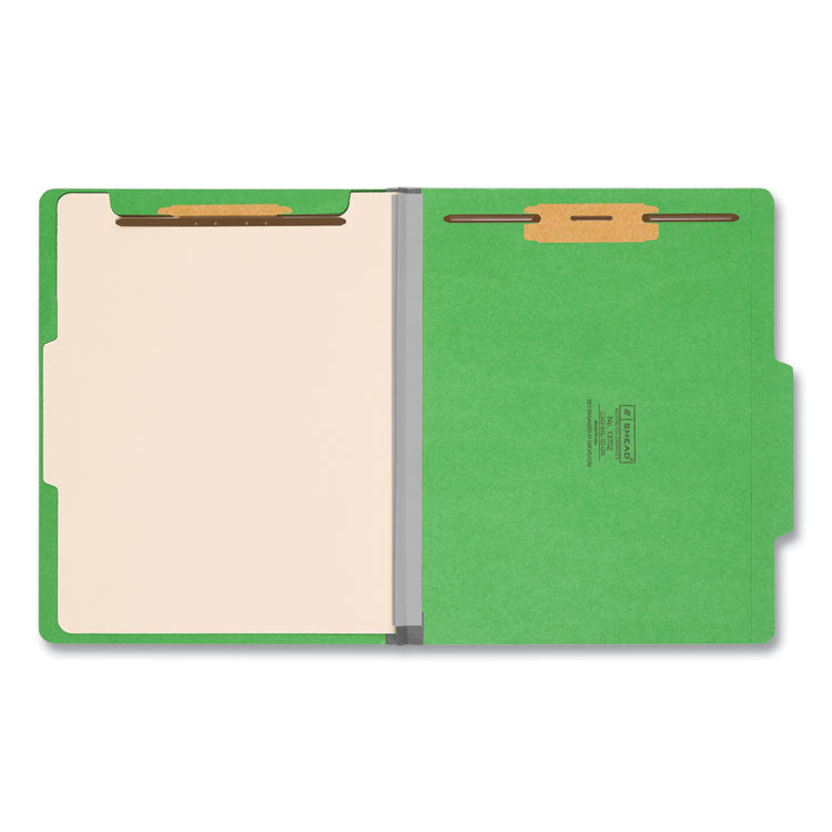 Top Tab Classification Folders, Four SafeSHIELD Fasteners, 2" Expansion, 1 Divider, Letter Size, Green Exterior, 10/Box