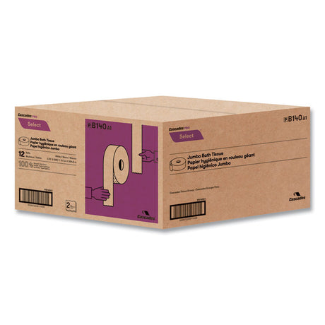 Select Jumbo Bath Tissue, Septic Safe, 2-Ply, White, 3.3" x 1,000 ft, 12 Rolls/Carton