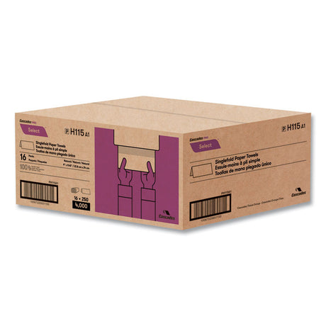 Select Folded Paper Towels, Single-Fold, 1-Ply, 9 x 9.45, Natural, 250/Pack, 16 Packs/Carton