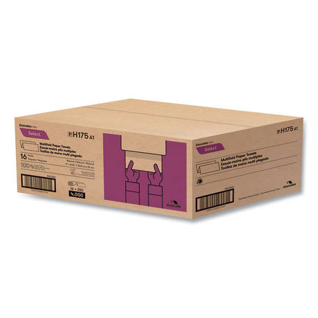 Select Folded Towels, Multifold, 1-Ply, 9 x 9.45, Natural, 250/Pack, 16 Packs/Carton