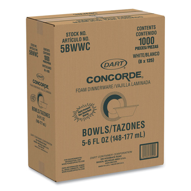 Non-Laminated Foam Dinnerware, Bowl, 5 oz, White, 125/Pack, 8 Packs/Carton