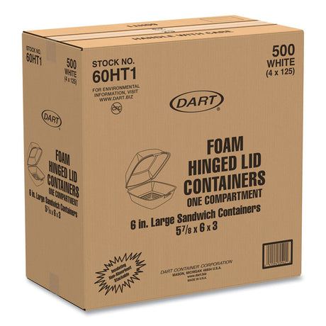 Foam Hinged Lid Containers, 6 x 5.78 x 3, White, 500/Carton