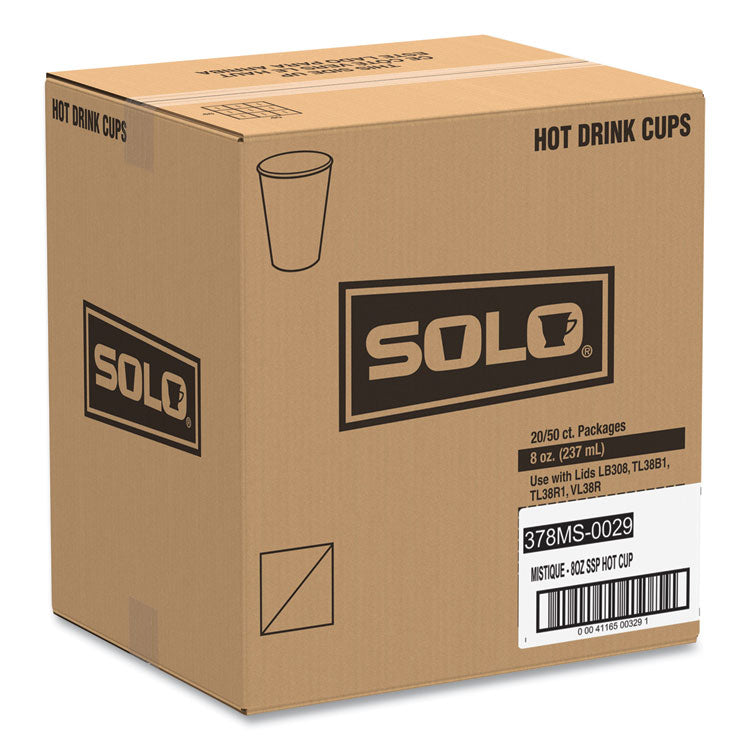Mistique Polycoated Hot Paper Cups, 8 oz, Printed, Brown, 50/ Sleeve, 20 Sleeves/Carton