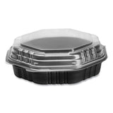 OctaView Hinged-Lid Hot Food Containers, 31 oz, 9.55 x 9.1 x 3, Black/Clear, Plastic, 100/Carton
