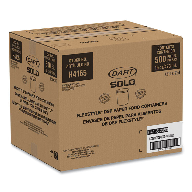 Flexstyle Double Poly Paper Containers, 16 oz, White, Paper, 25/Pack, 20 Packs/Carton