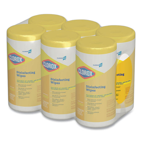 Disinfecting Wipes, 1-Ply, 7 x 8, Lemon Fresh, White, 75/Canister, 6/Carton