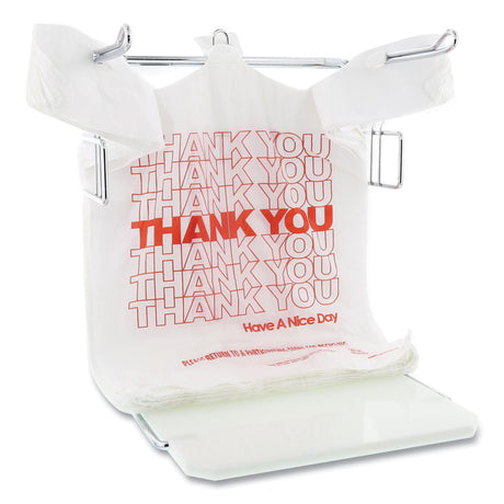 Thank You Bags, Thank You - Have a Nice Day Labeling, Cut-Out Handles, 13  x 23  x 23 , White/Red, 1,000/Carton