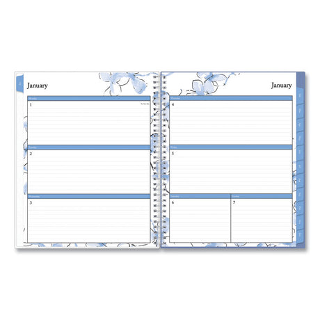 Lindley Weekly/Monthly Planner, Floral Artwork, 11 x 8.5, White/Blue/Green Cover, 12-Month (Jan to Dec): 2025