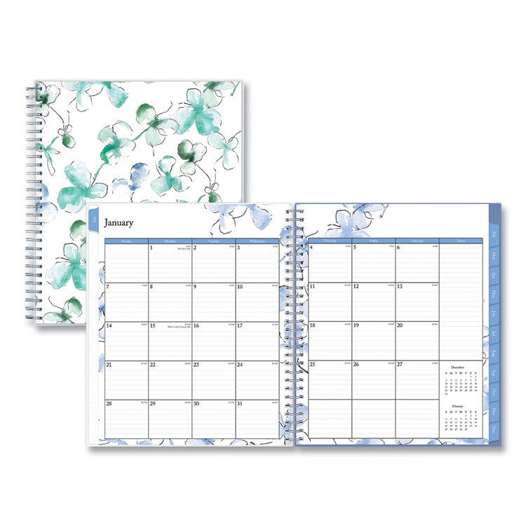 Lindley Monthly Planner, Floral Artwork, 10 x 8, White/Blue/Green Cover, 12-Month (Jan to Dec): 2025