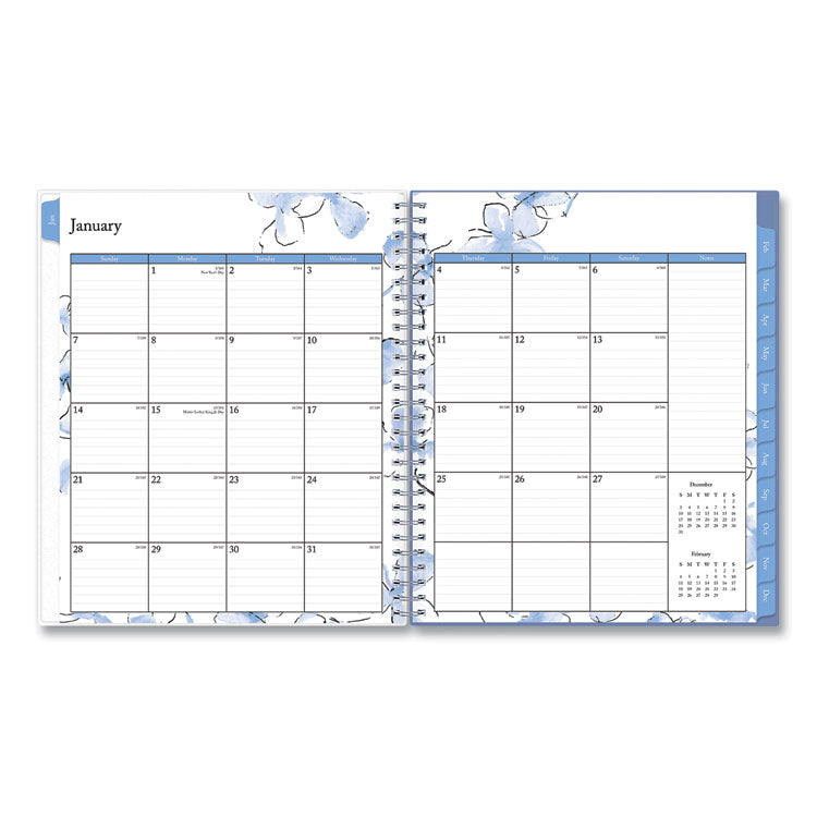 Lindley Monthly Planner, Floral Artwork, 10 x 8, White/Blue/Green Cover, 12-Month (Jan to Dec): 2025