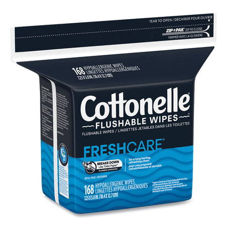 Fresh Care Flushable Cleansing Cloths, 1-Ply, 5 x 7.25, White, 168/Pack