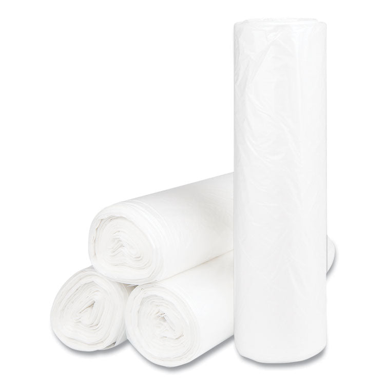 High-Density Commercial Can Liners, 60 gal, 14 mic, 43  x 48 , Natural, Interleaved Roll, 25 Bags/Roll, 8 Rolls/Carton