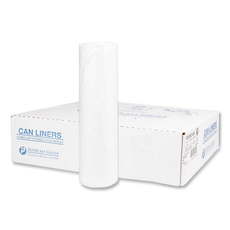 High-Density Commercial Can Liners, 60 gal, 14 mic, 43  x 48 , Natural, Interleaved Roll, 25 Bags/Roll, 8 Rolls/Carton