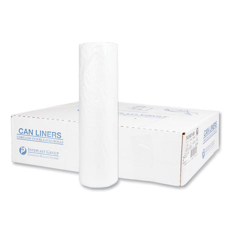 High-Density Commercial Can Liners, 60 gal, 14 mic, 43  x 48 , Natural, Interleaved Roll, 25 Bags/Roll, 8 Rolls/Carton