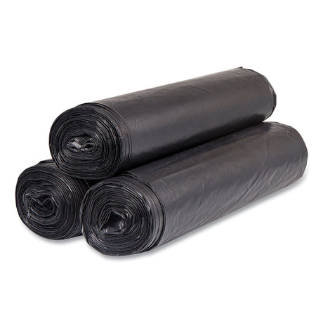 High-Density Commercial Can Liners, 60 gal, 22 mic, 43  x 48 , Black, Interleaved Roll, 25 Bags/Roll, 6 Rolls/Carton
