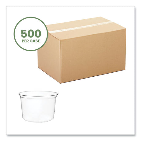 Round Deli Pots, Compostable, 16 oz, 4.6 Diameter x 3 h, Clear, Plastic, 500/Carton