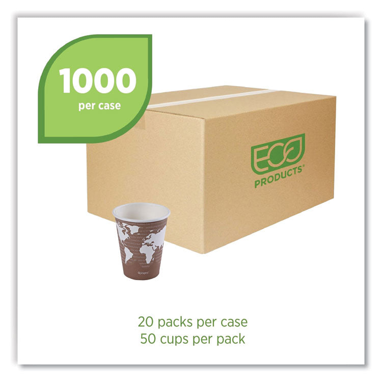 World Art Renewable and Compostable Hot Cups, 8 oz, 50/Pack, 20 Packs/Carton