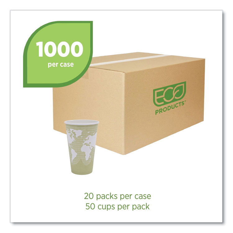 World Art Renewable and Compostable Hot Cups, 16 oz, 50/Pack, 20 Packs/Carton