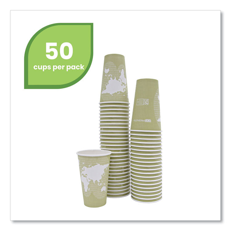 World Art Renewable and Compostable Hot Cups, 16 oz, Moss, 50/Pack