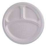 Vanguard Renewable and Compostable Sugarcane Plates, 3-Compartment Plate, 10  dia, White, 500/Carton